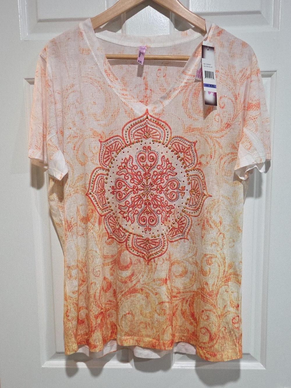Kiara Orange and Cream Medallion Short Sleeve Top